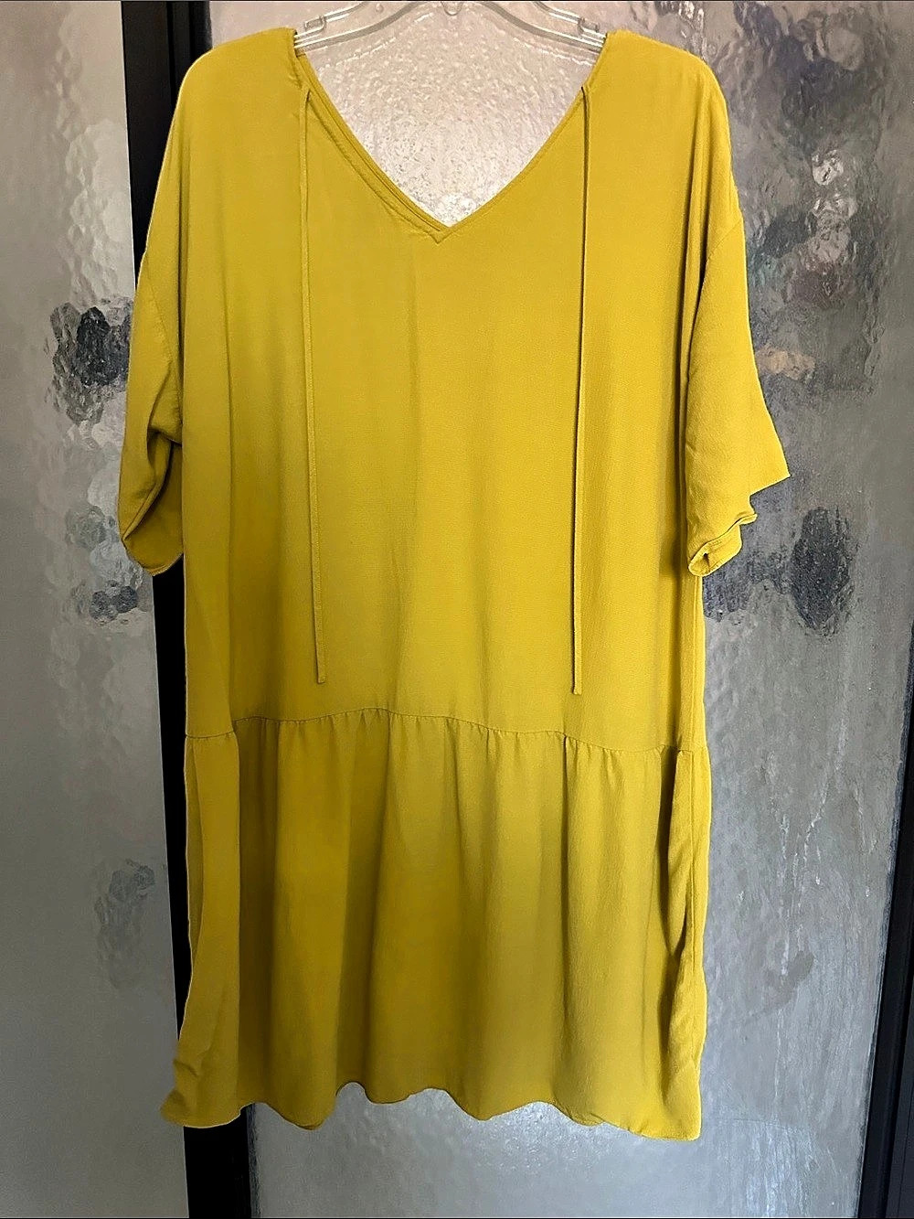 Eileen Fisher Drop Waist Tencel Lyocell Blend Dress Yellow Large